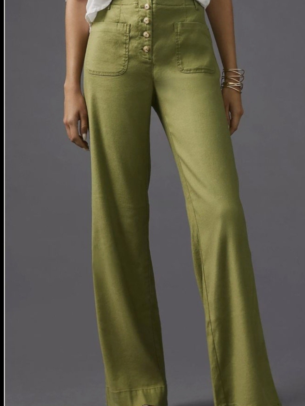 Maeve By Anthropologie Olive Green Relaxed Wide-Leg Button-Front Pants